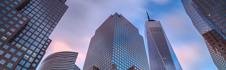 Upward view of skyscraper 