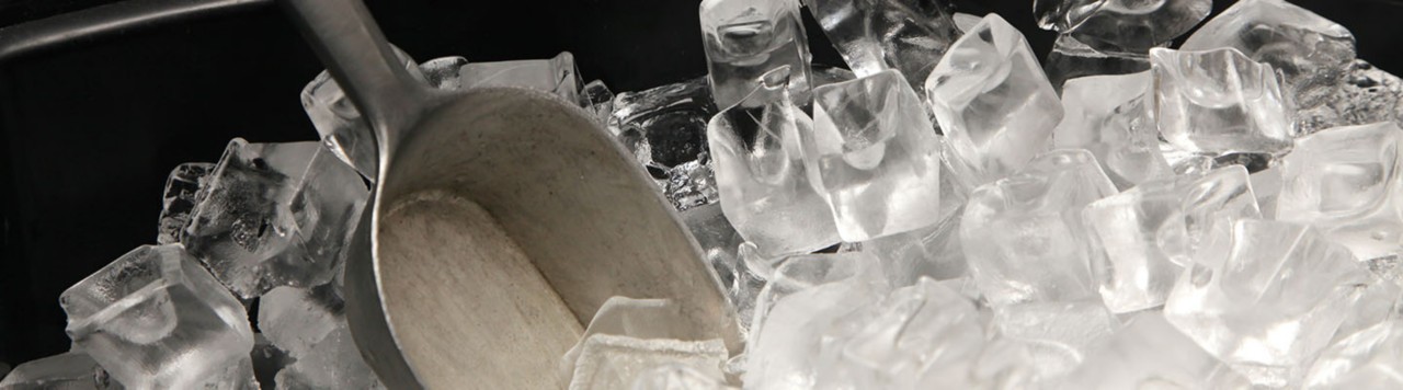 1440 by 400 pixel ice banner, ice scooper in ice machine, commercial website